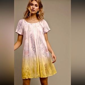 Anthropologie Dipped Chroma Swing Dress Floral Slip ivory Yellow Chiffon 6